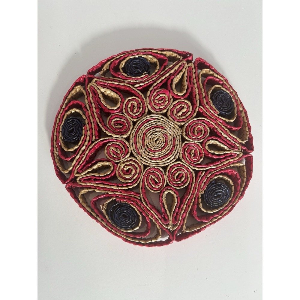 Vintage Rattan Raffia Trivet Woven‎ Straw Decorative Hot Pad Boho Kitchen Décor